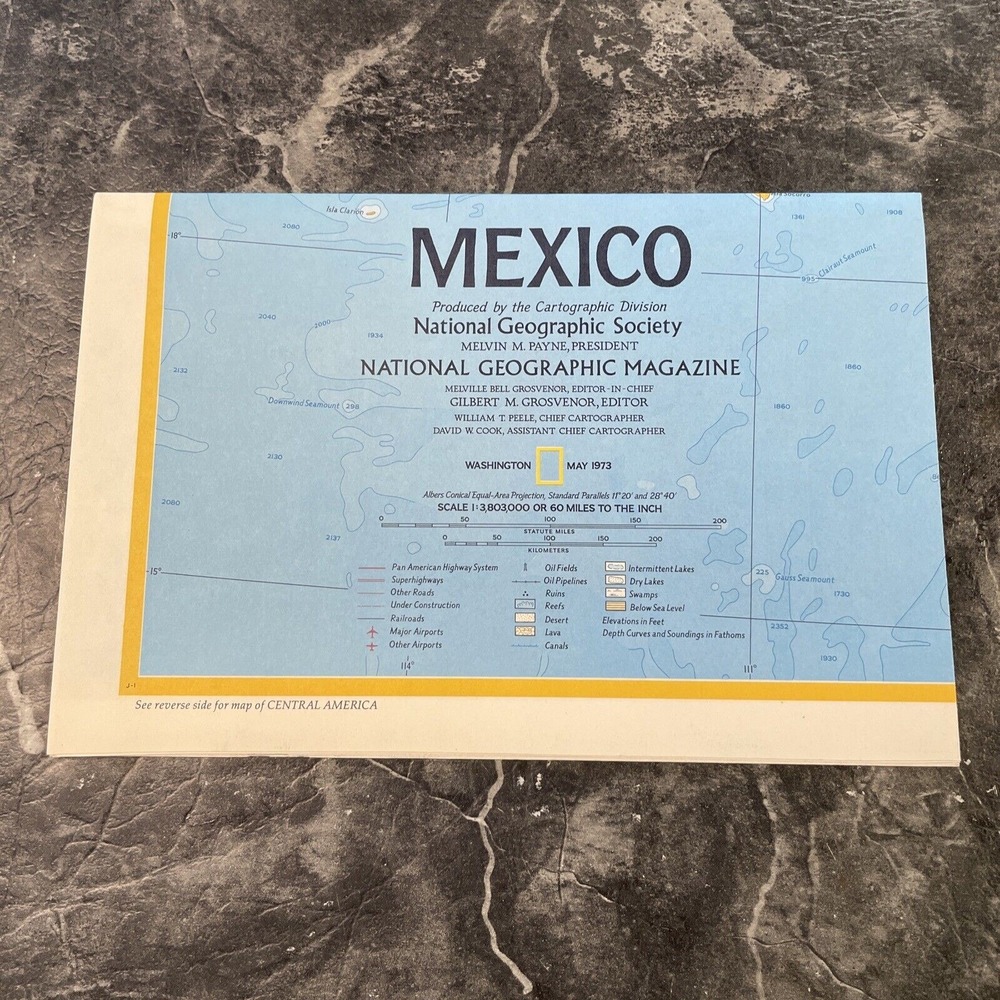 Vintage 1973 National Geographic Mexico and Central America Map Double Sided